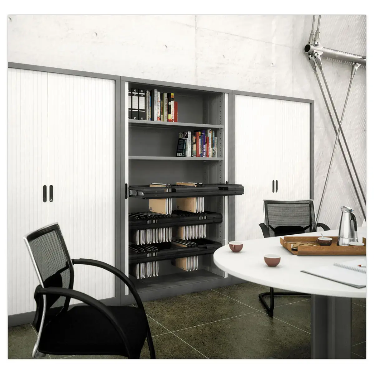 Armoire haute &agrave; rideaux - 198 x 120 cm - Alu et blanc photo du produit