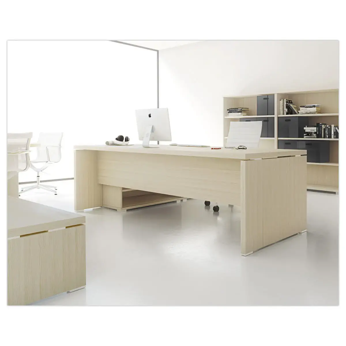 Bureau BOGOTA avec cr&eacute;dence &agrave; droite noyer photo du produit