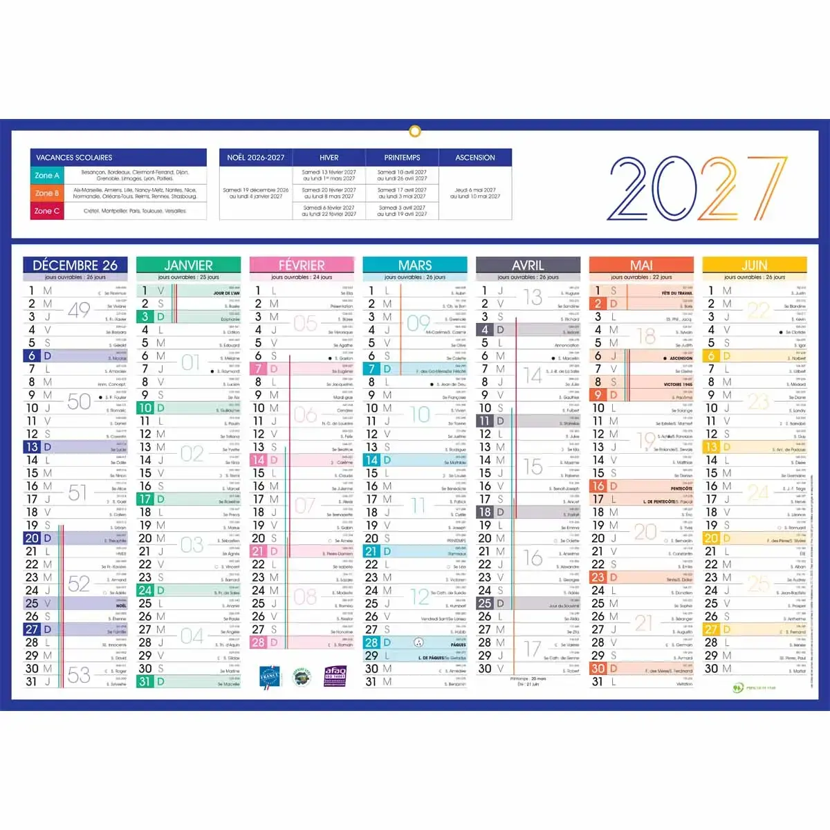 5 Calendriers de banque 14 mois - 54x38,5 cm photo du produit