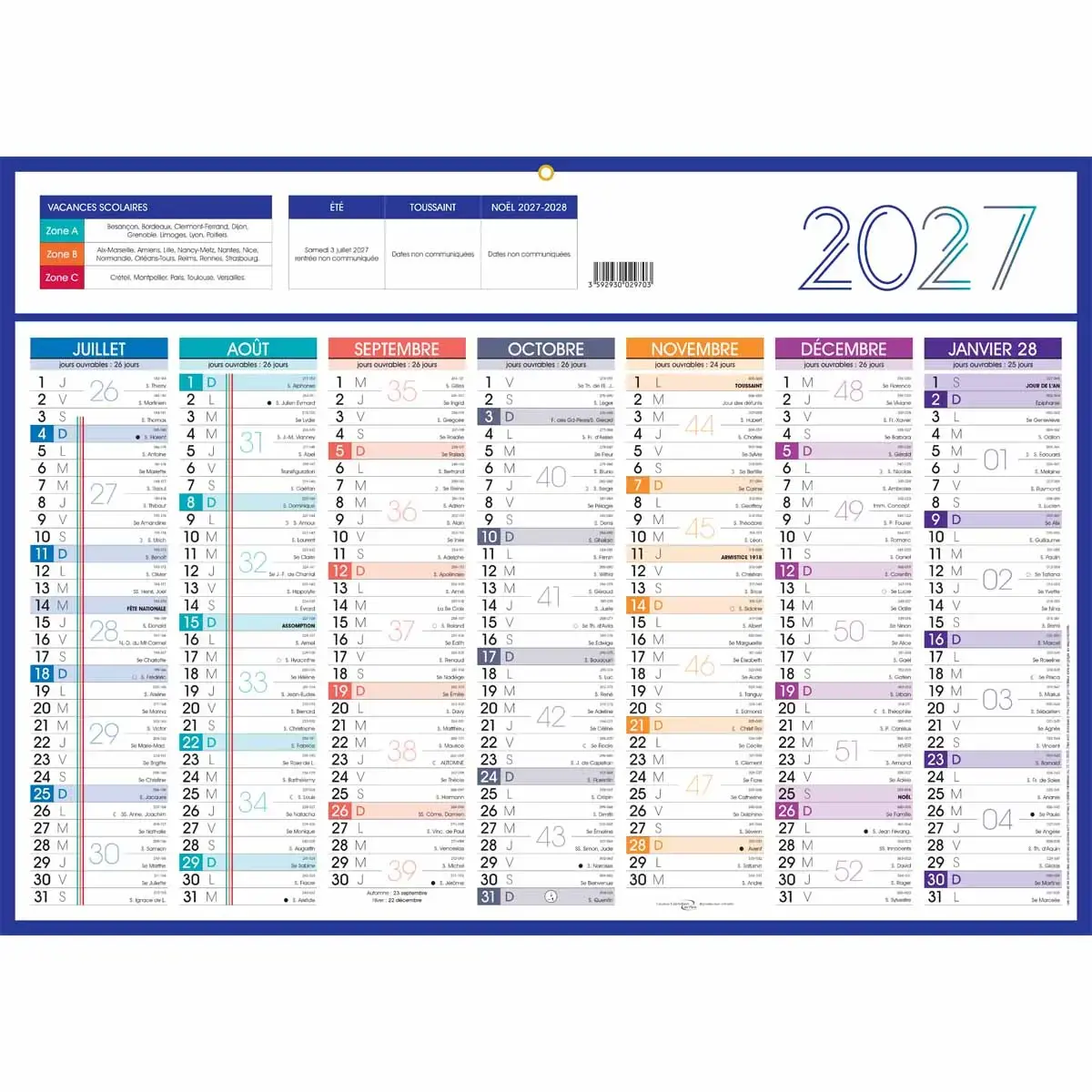 5 Calendriers de banque 14 mois - 54x38,5 cm photo du produit