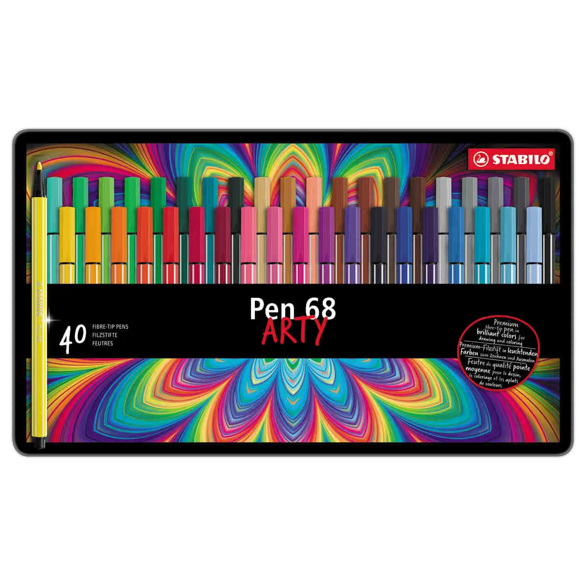 40 Feutres de coloriage Pen 68 - Pointe moyenne - Boîte métal - STABILO photo du produit