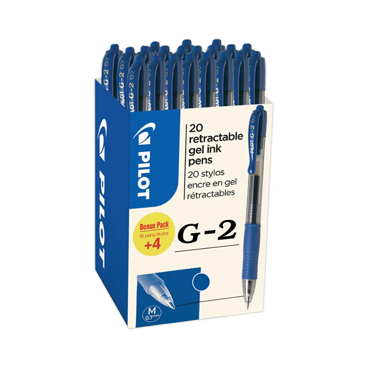 20 (16+4 Offerts) Stylos bille gel rétractable Pilot G2 - bleu photo du produit