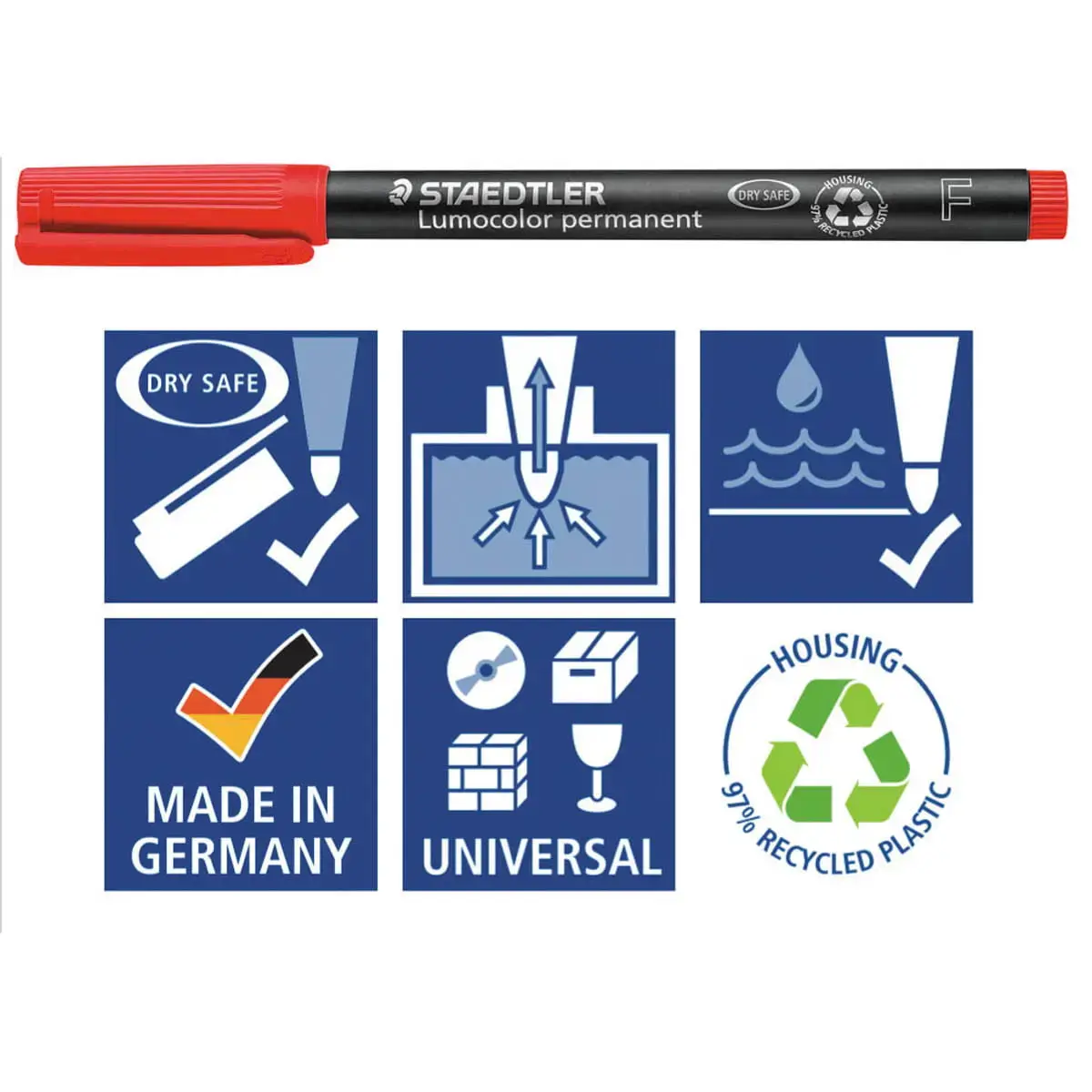 Feutre permanent universel Lumocolor - 0.6 mm - Rouge - Staedtler photo du produit
