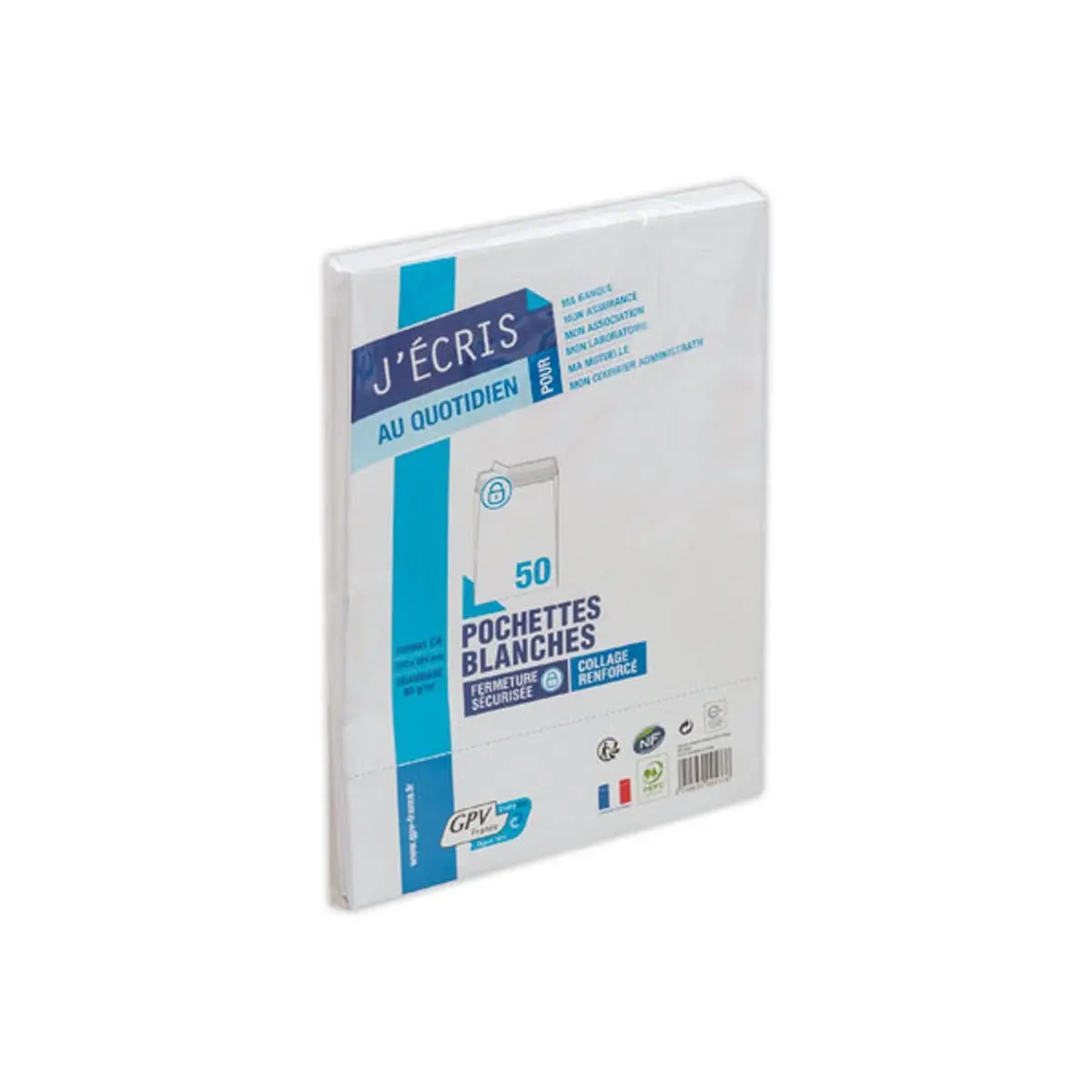 50 Pochettes blanches bande silicon&eacute;e - 229x324 mm - sans fen&ecirc;tre - 90g - GPV photo du produit