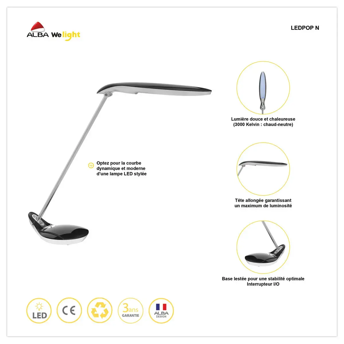 Lampe led Poppins noir photo du produit