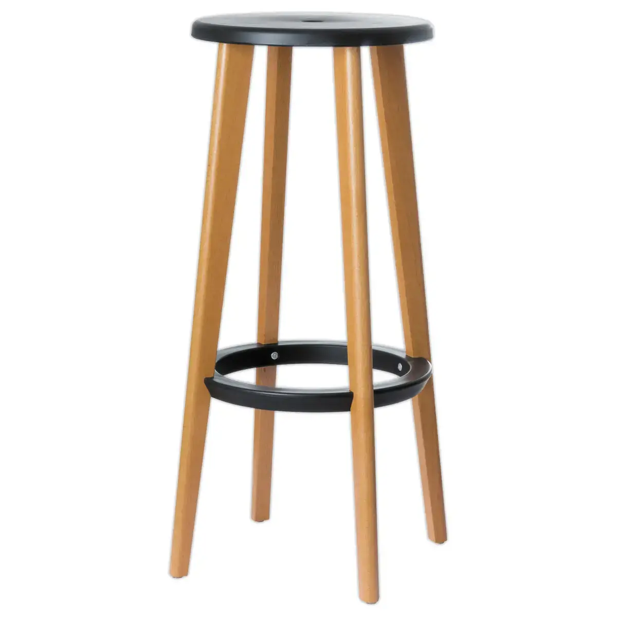 2 Tabourets WOODY pied hêtre assise noire photo du produit