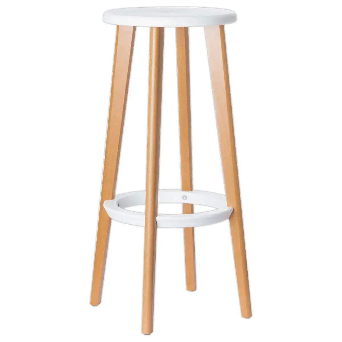 2 Tabourets WOODY pied hêtre assise blanche photo du produit