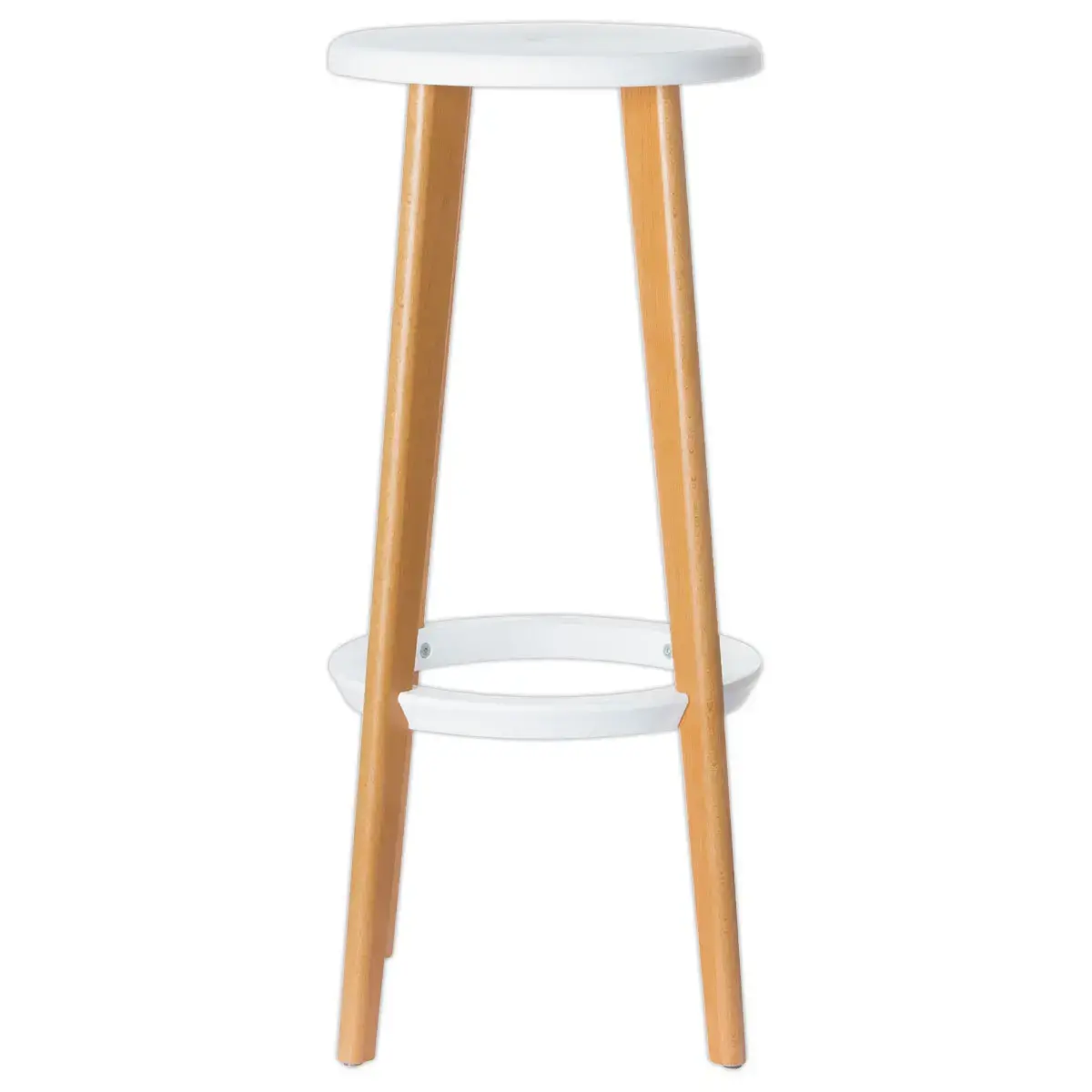 2 Tabourets WOODY pied hêtre assise blanche montés photo du produit