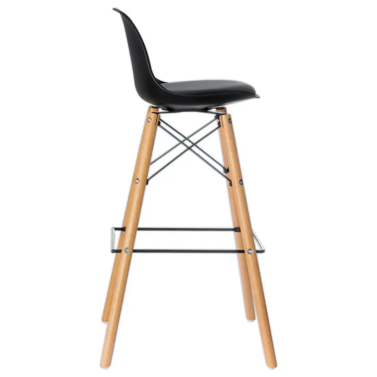 2 Tabourets STEELWOOD pied hêtre assise noire montés photo du produit