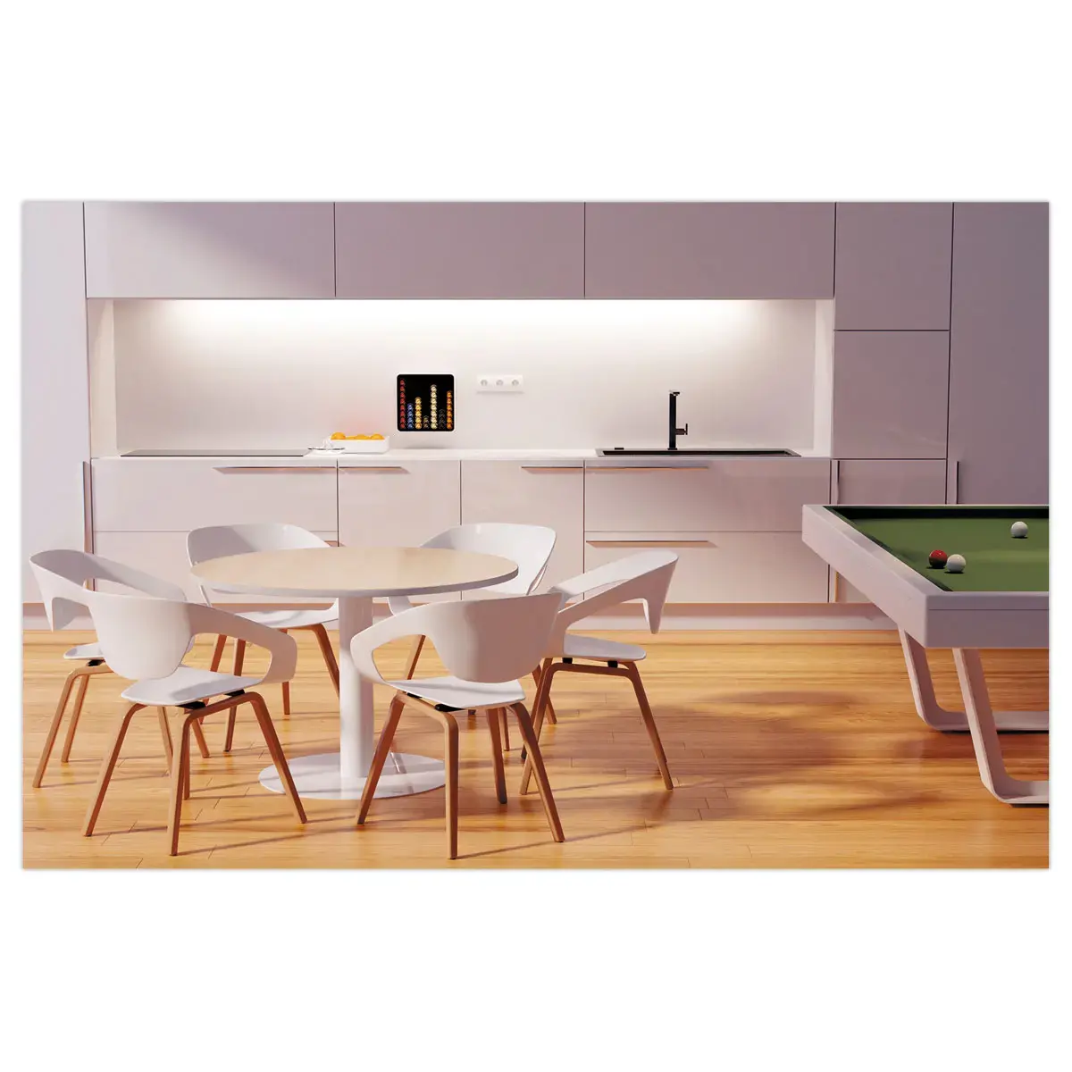 Table EASYDESK ronde &Oslash;115cm pied blancplateau h&ecirc;tre photo du produit