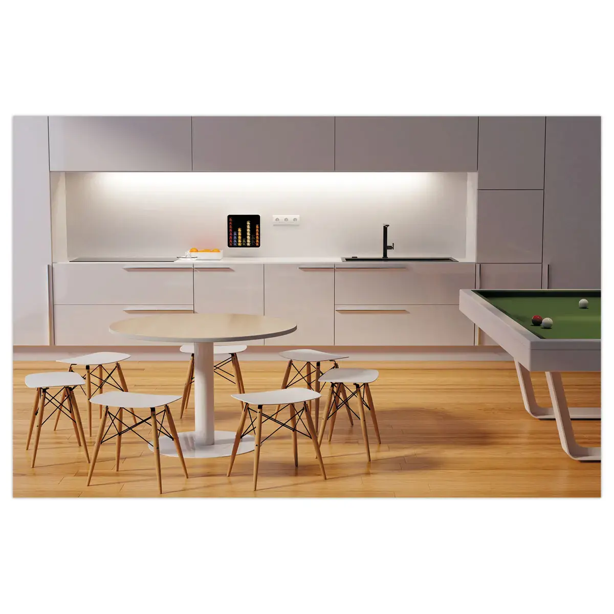 Table EASYDESK ronde &Oslash;115cm pied blancplateau h&ecirc;tre photo du produit