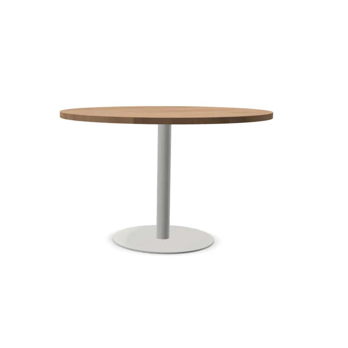 Table ronde diam 116 cm plateau noyer pied argent pied tulipe photo du produit