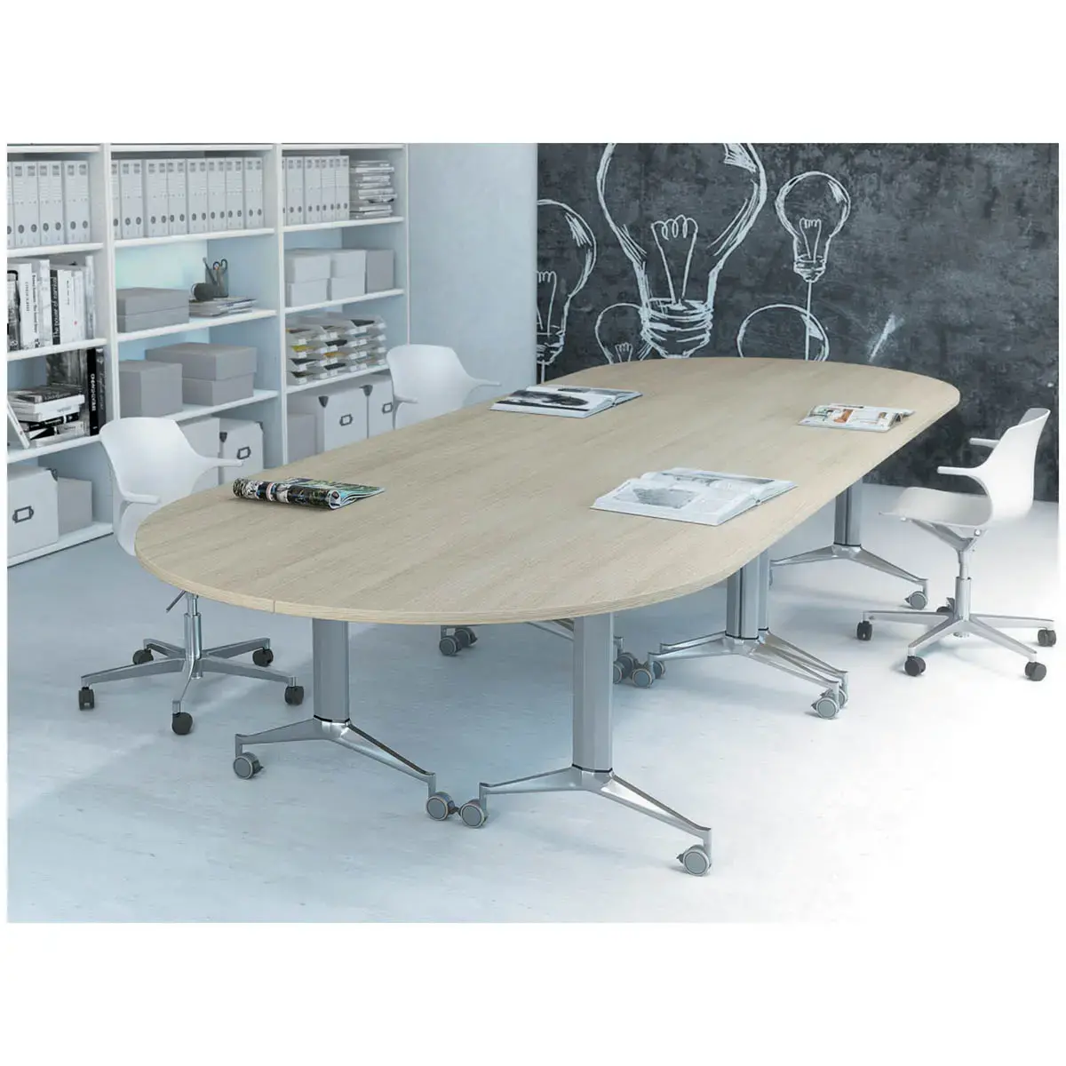 Table rabattable avec roulettes - 190 x 70 cm - Hêtre et alu - Angle à droite photo du produit