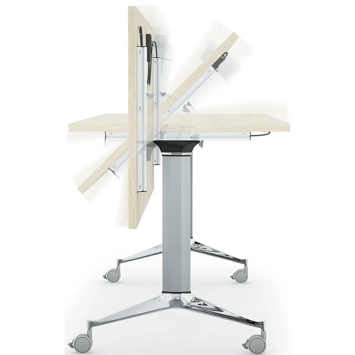 Table rabattable avec roulettes - 190 x 70 cm - Hêtre et alu - Angle à droite photo du produit