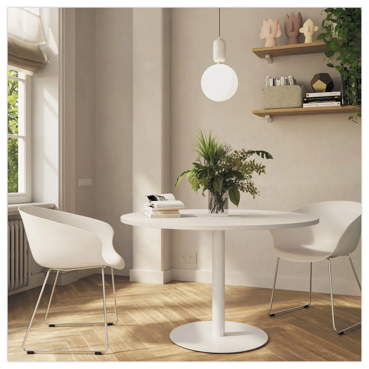 Table ronde diam 116 cm plateau blanc pied blanc pied tulipe photo du produit