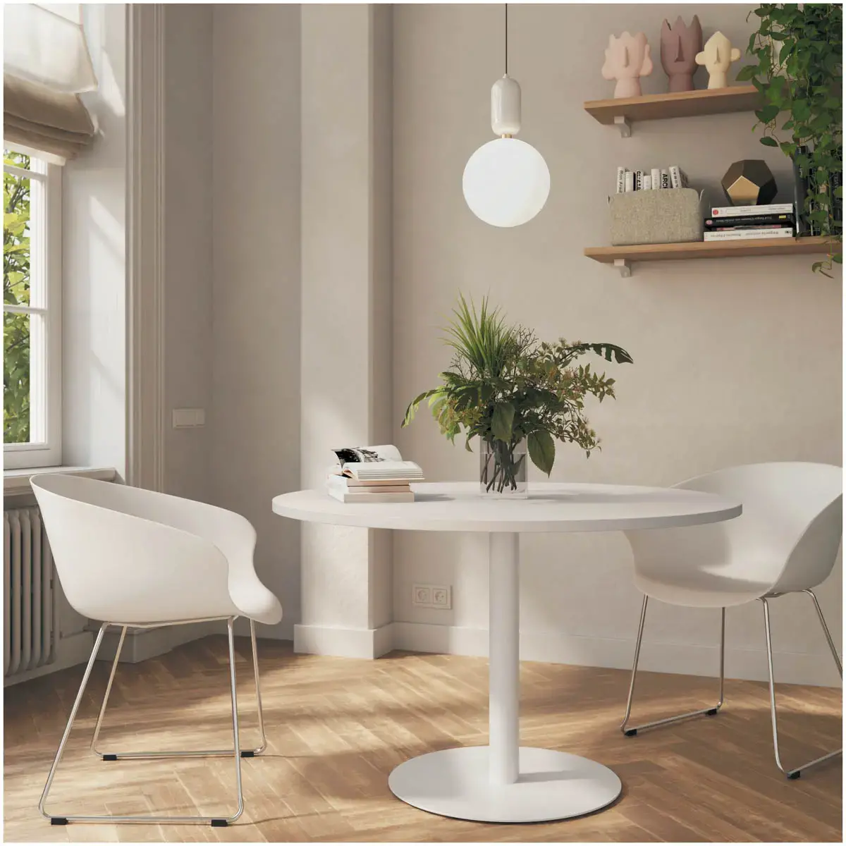 Table ronde diam 116 cm plateau noyer pied blanc pied tulipe photo du produit