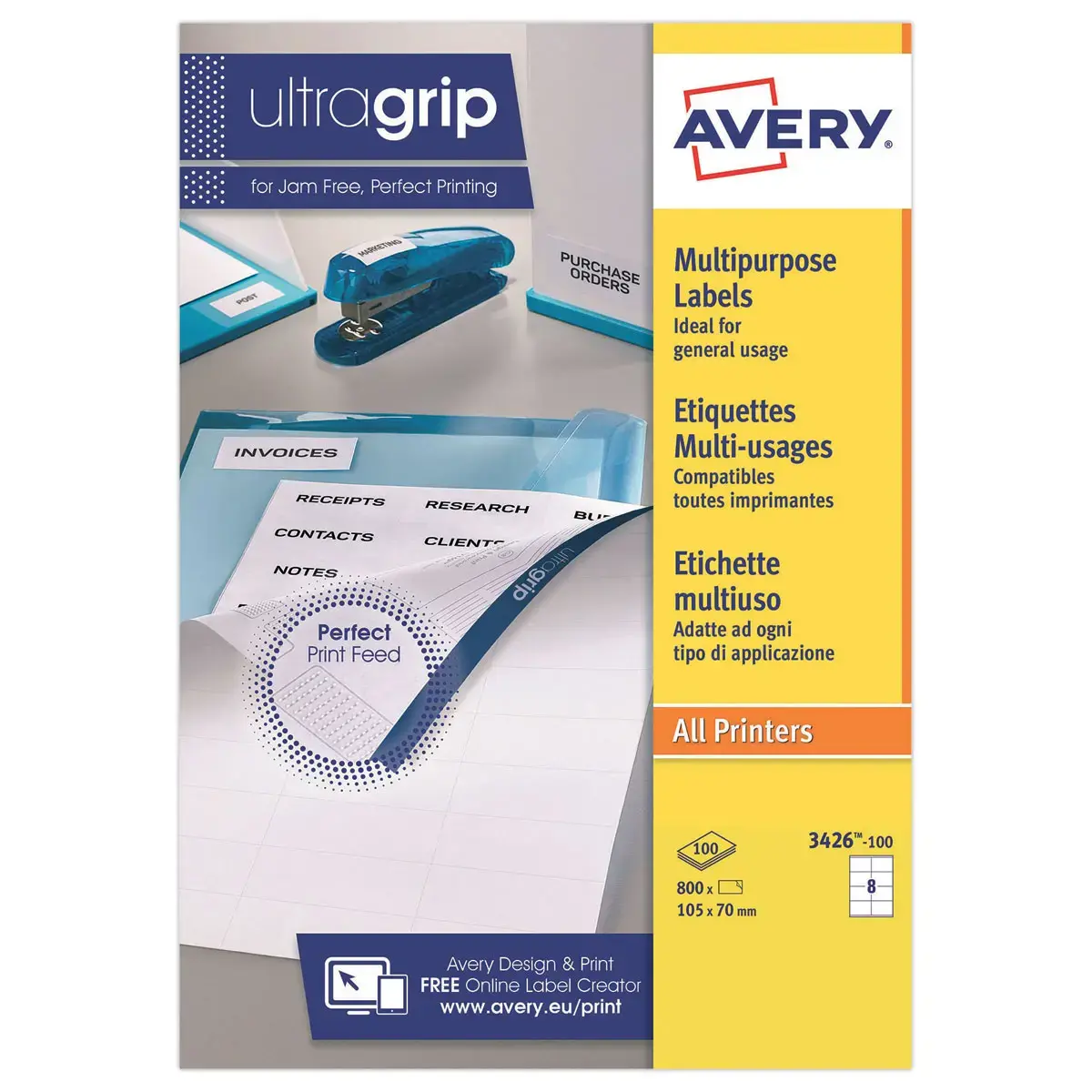 100 Planches d'étiquettes multiusages Avery 105x70mm soit 800 étiq/boîte photo du produit
