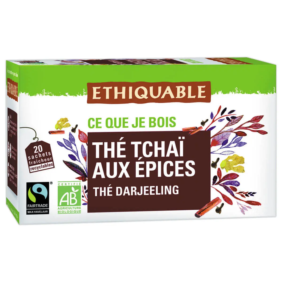 20 Sachets de thé Tchaï aux épices BioEthiquable photo du produit