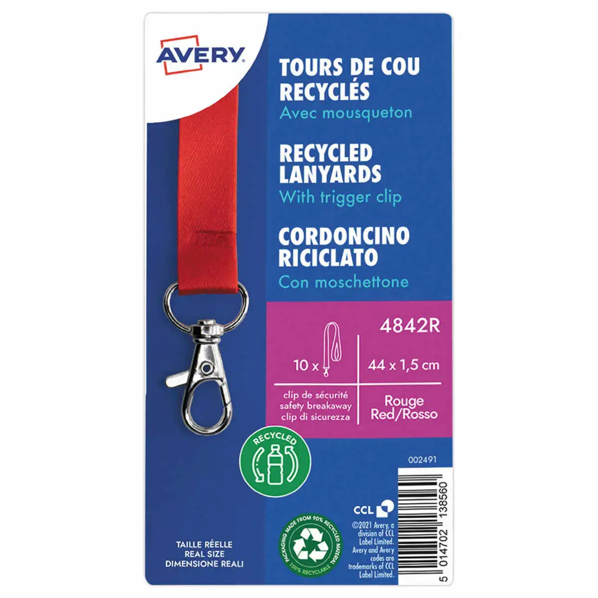 10 Tours de cou recyclés - Avec mousqueton - Rouge - Avery photo du produit