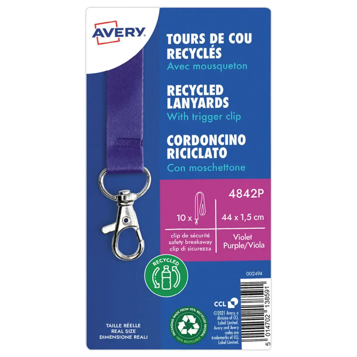 10 Tours de cou recyclés - Avec mousqueton - Violet - Avery photo du produit