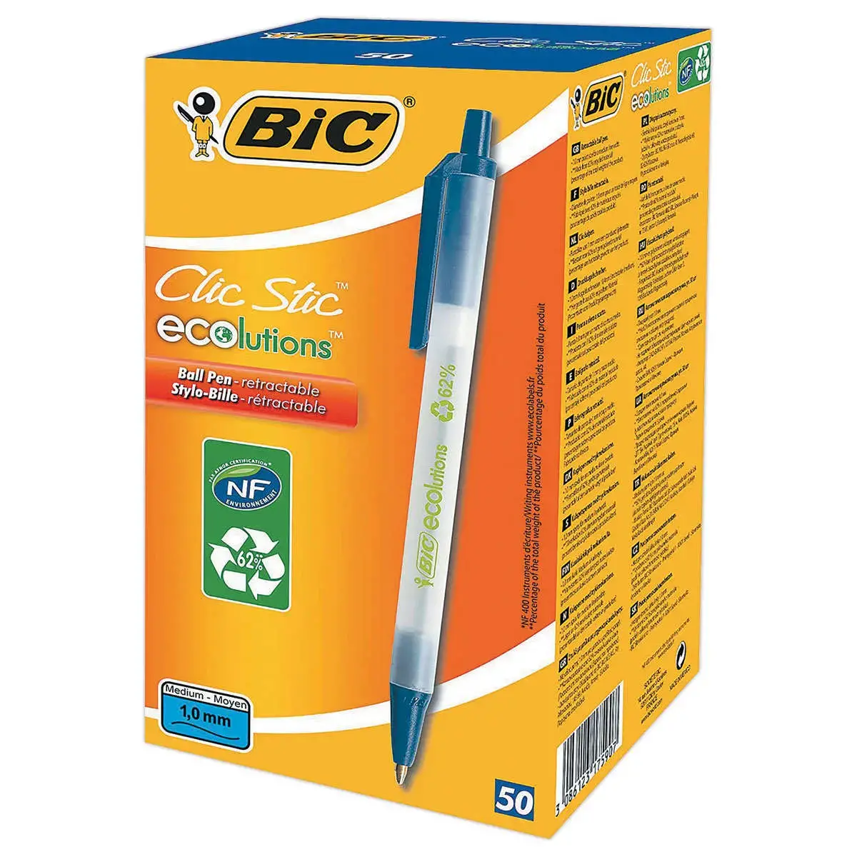 50 Stylos bille rétractables Click Stic Ecolutions - bleu - BIC photo du produit