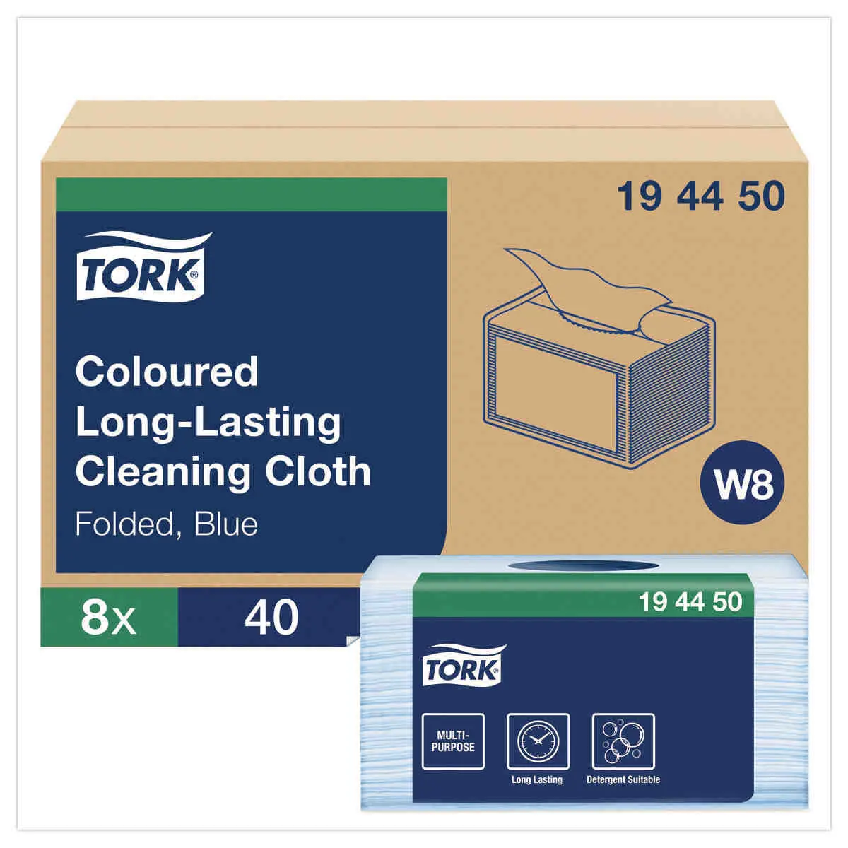 8 Paquets de 40 chiffons longue durée - Bleu - TORK photo du produit