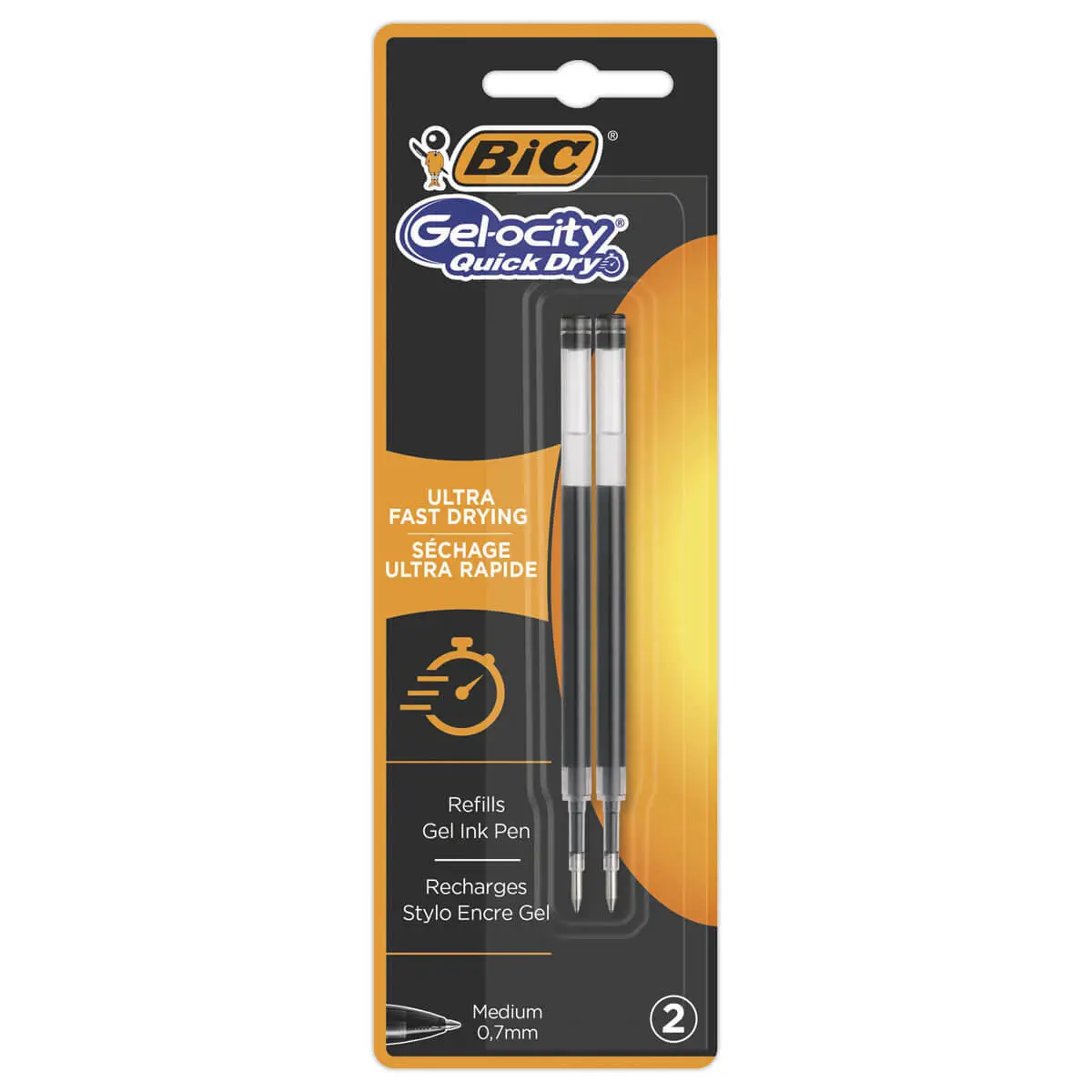 2 Recharges stylo bille gel Quick Dry - Ecriture moyenne - Noir - BIC photo du produit
