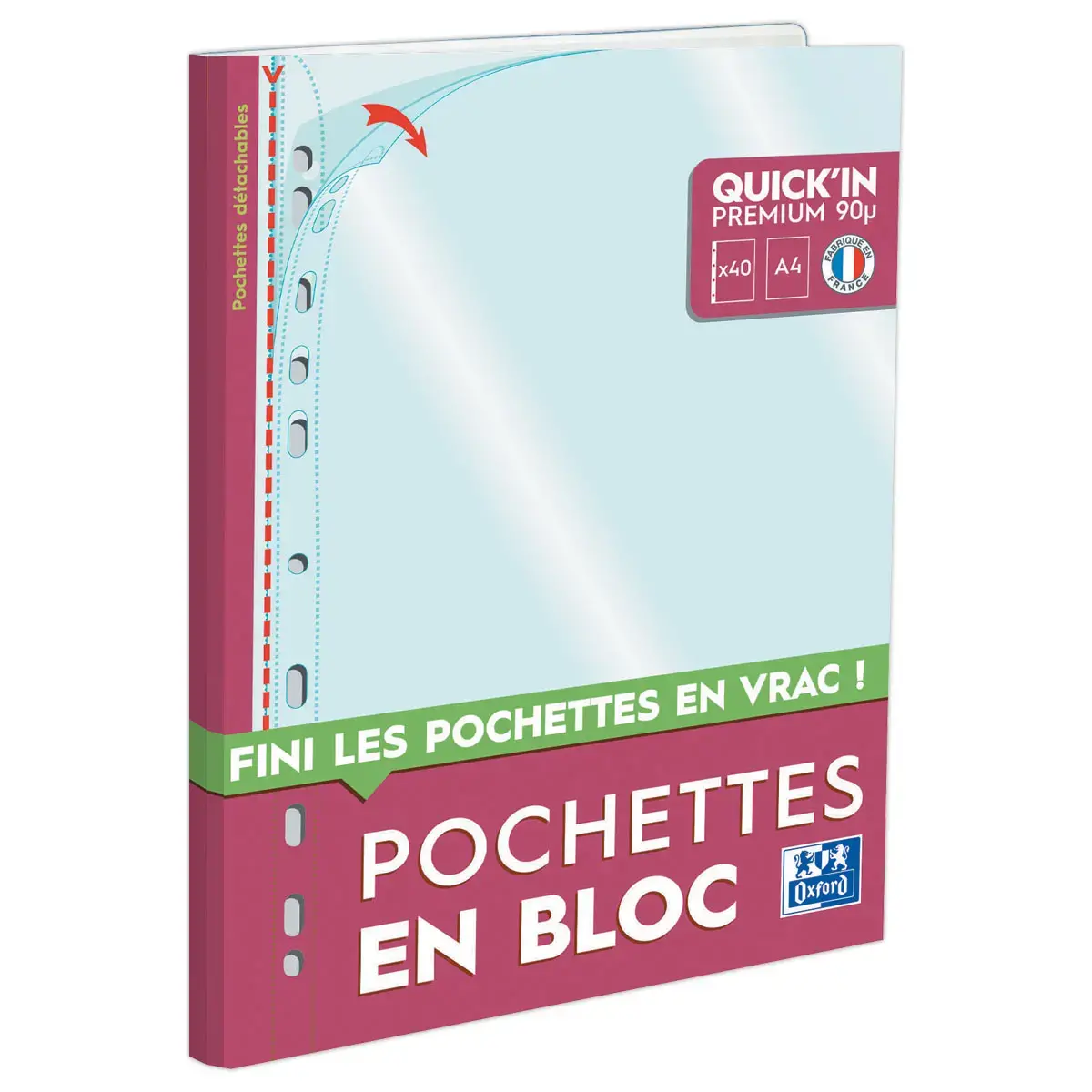 40 Pochettes perfor&eacute;es Quick'In - A4 - Oxford photo du produit