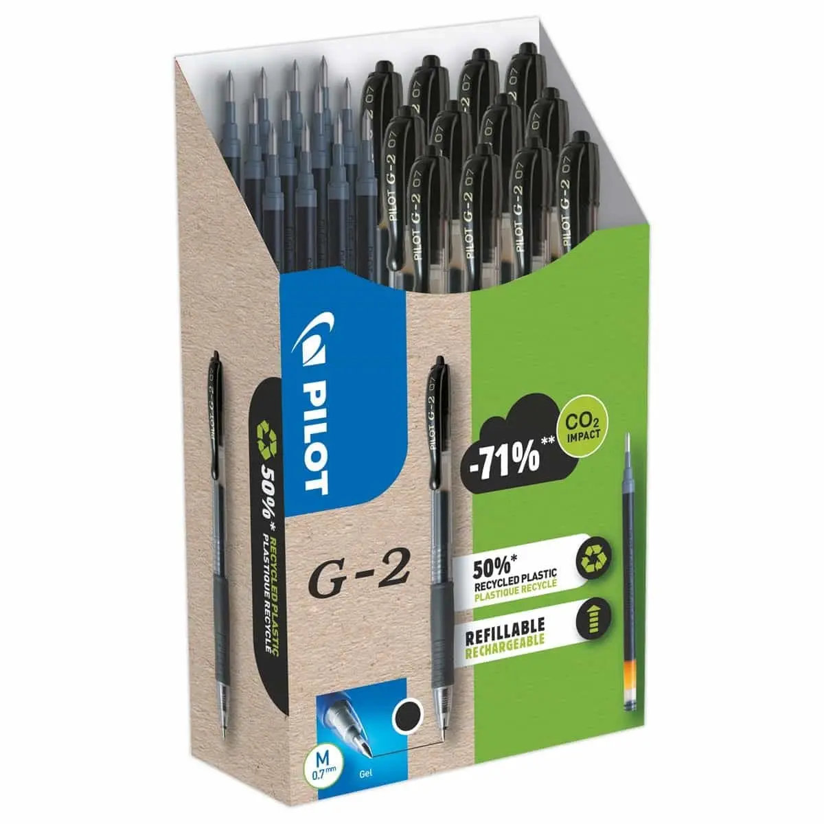 12 Stylos bille gel rétractable G2 + 12 (dont 6 gratuites) recharges - Noir - PILOT photo du produit