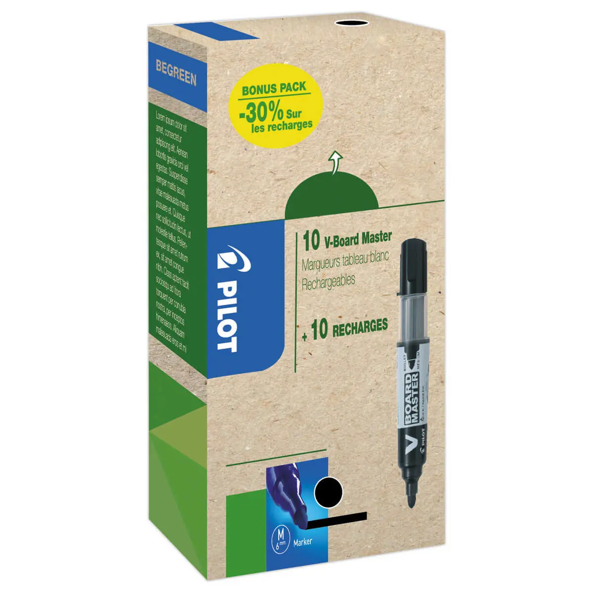 10 Marqueurs effaçables à sec pointe conique moyenne + 10 recharges - noir photo du produit