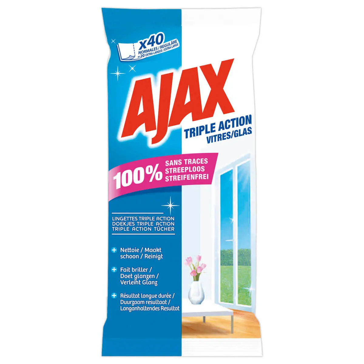 40 Lingettes vitre Ajax photo du produit