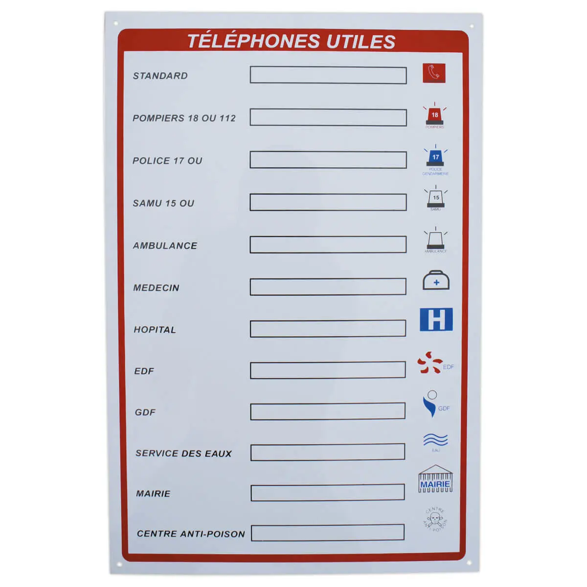 Panneau t&eacute;l&eacute;phones utiles - VISO photo du produit