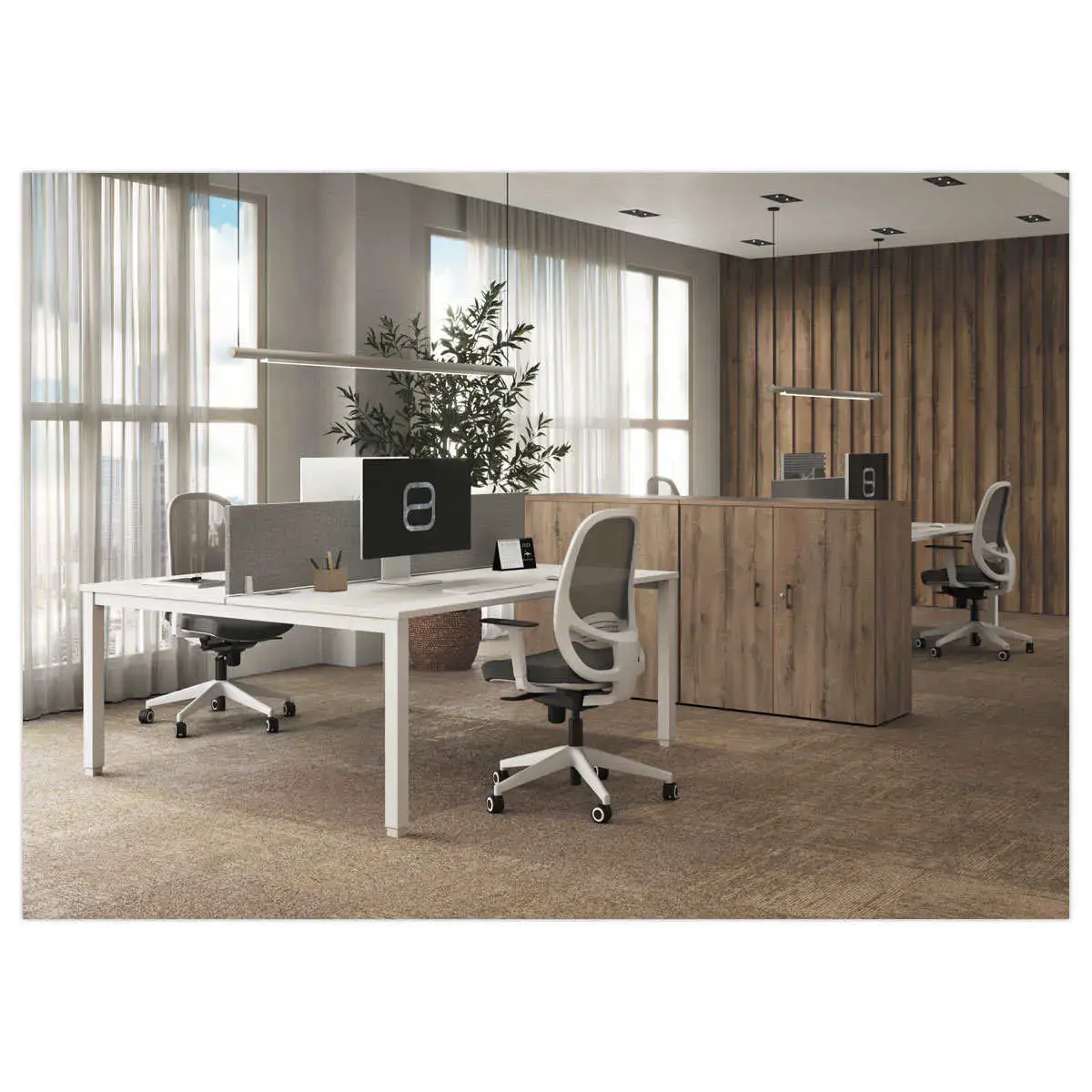 Bureau vis à vis 4 pieds 140 X 160 X 74 blanc/blanc photo du produit