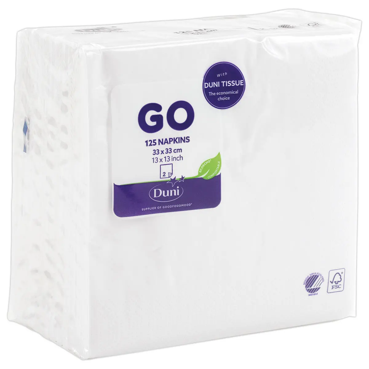 125 Serviettes double épaisseur - 33 x 33 cm - Blanc - DUNI photo du produit