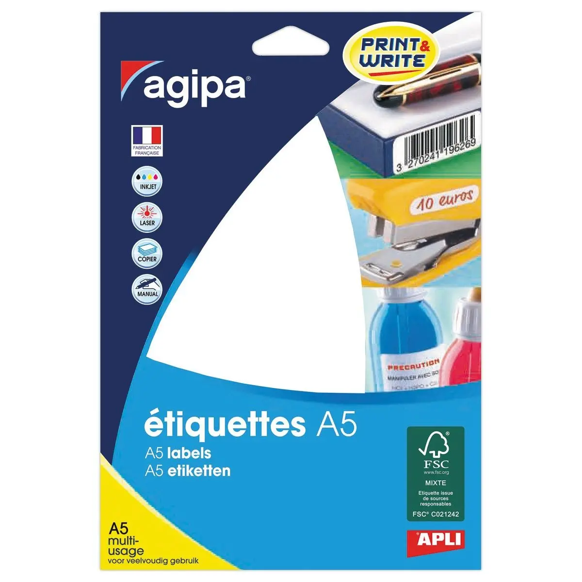 16 Planches d'étiquettes multi-usages 12,8x38 mm, blanc - 720 étiq. photo du produit