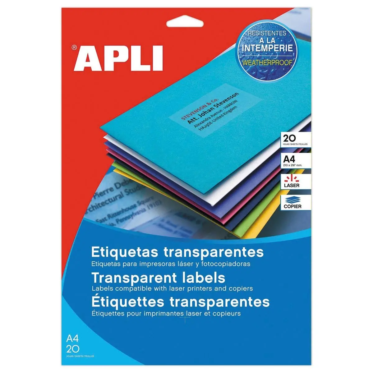 20 Planches d'&eacute;tiquettes transparentes 63,5x38,1 mm, 420 &eacute;tiq/bo&icirc;te photo du produit