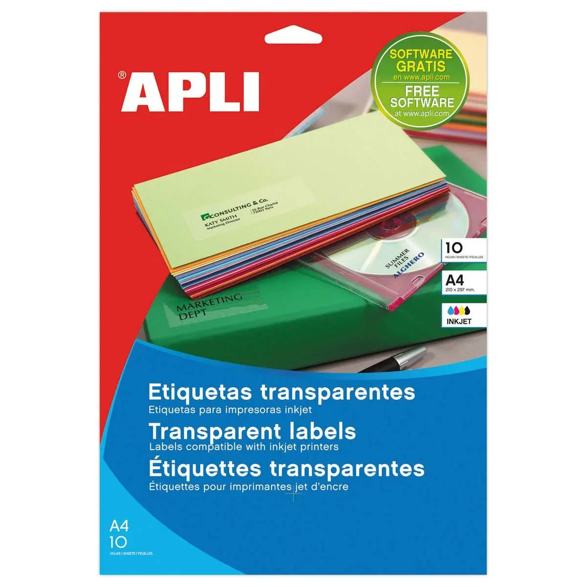 10 Planches d'&eacute;tiquettes transparentes 63,5x38,1 mm 210 &eacute;/Bte photo du produit