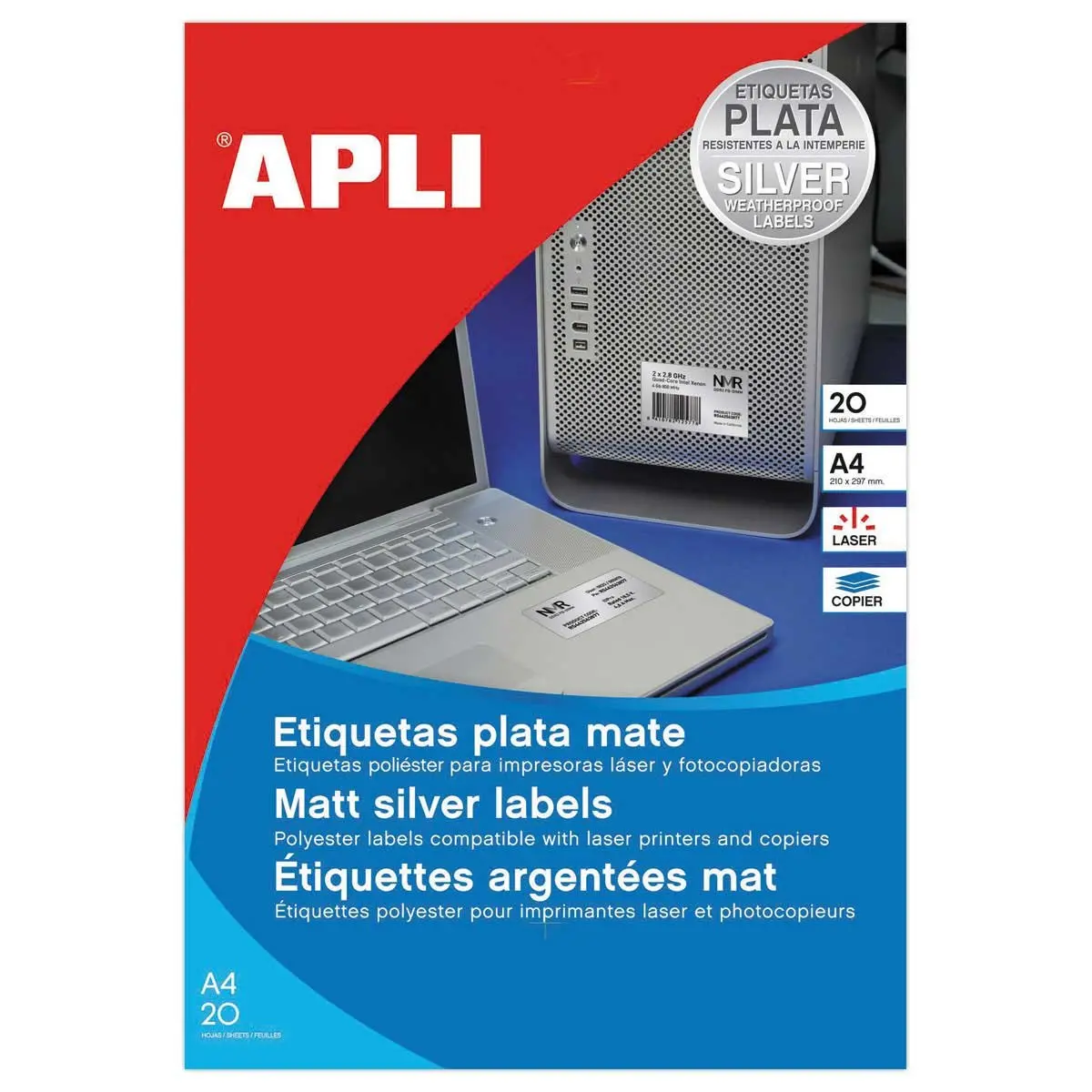 20 Planches d'étiquettes inaltérables laser 63,5x29,6mm 540 étiq. argent photo du produit