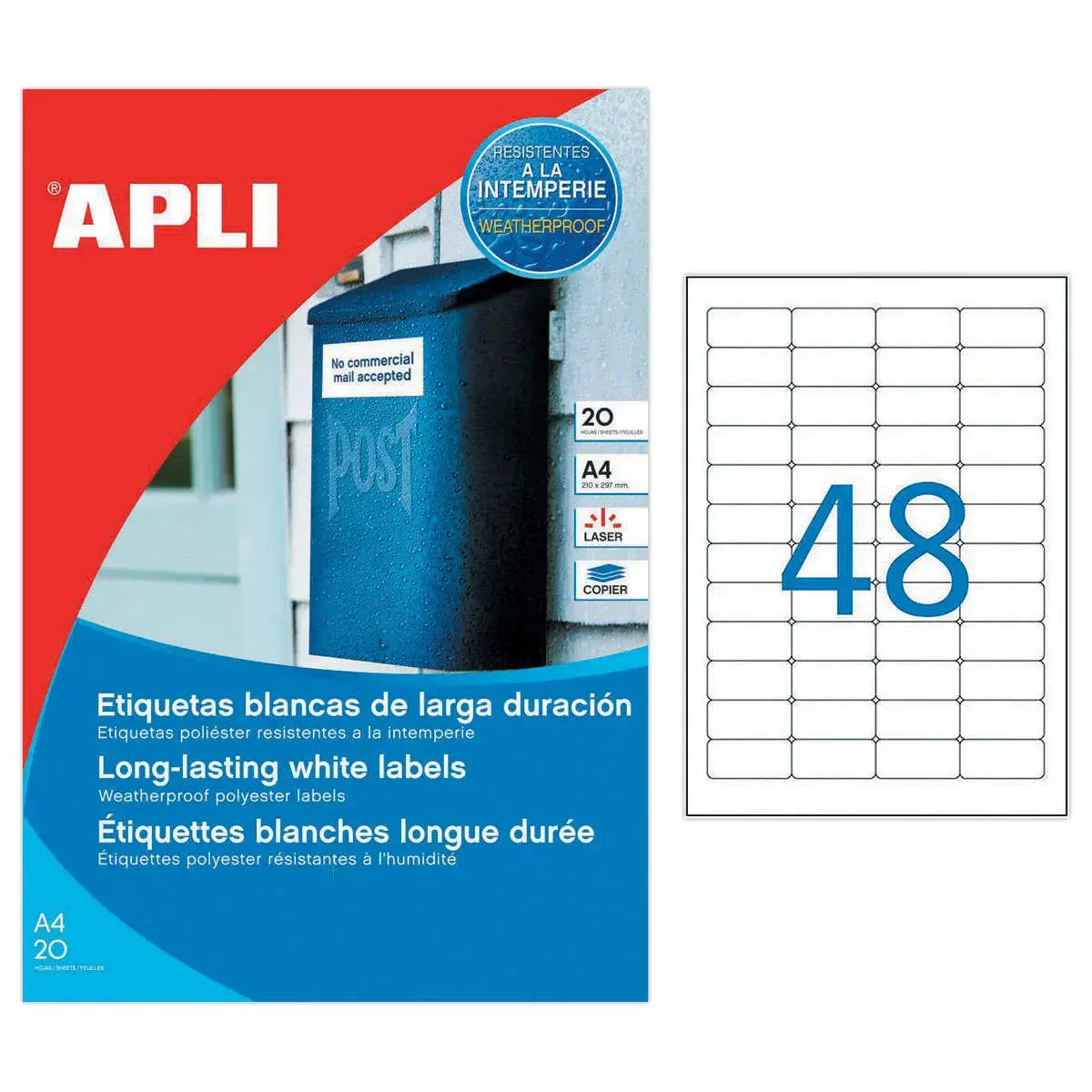 20 Planches d'étiquettes inaltérables laser 45,7x21,2mm 960 étiq. blanc photo du produit
