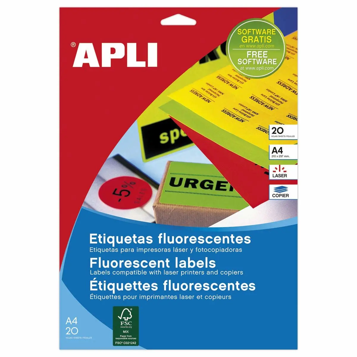 20 Planches de 280 étiquettes fluorescentes 99,1x38,1 jaune fluorescent photo du produit