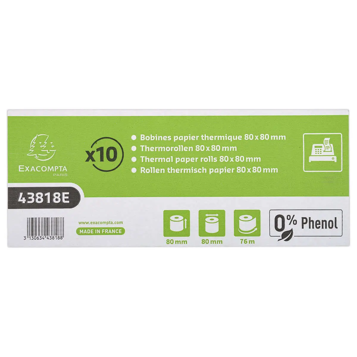 10 Bobines papier thermique caisses et terminaux point de vente Ø 8 cm - sans phénol - EXACOMPTA photo du produit