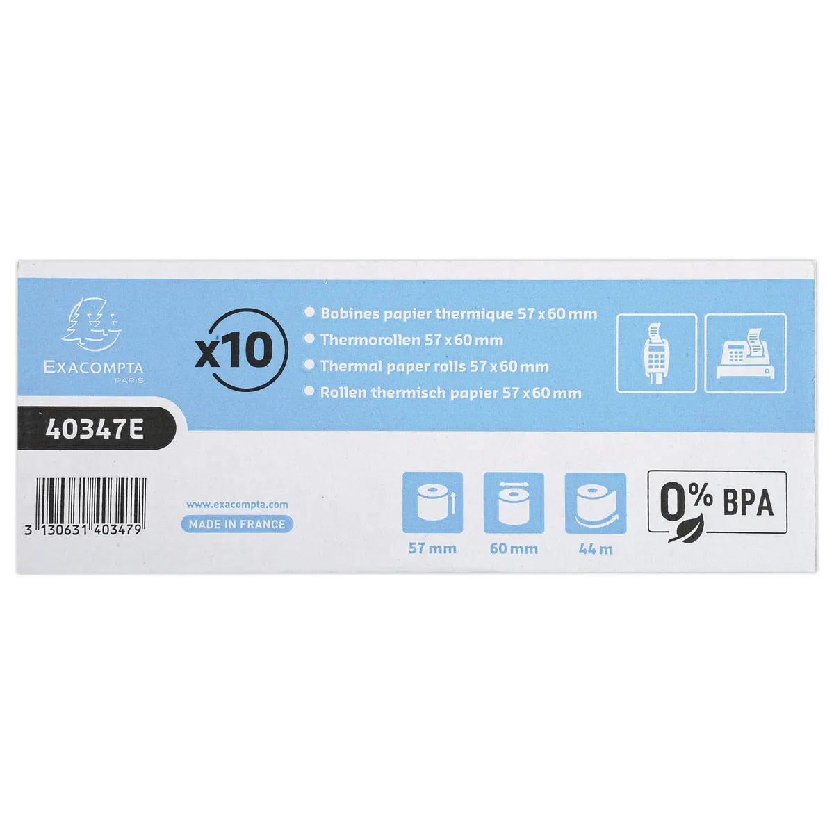 10 Bobines de papier terminaux carte bancaire - 57X60X12 mm photo du produit