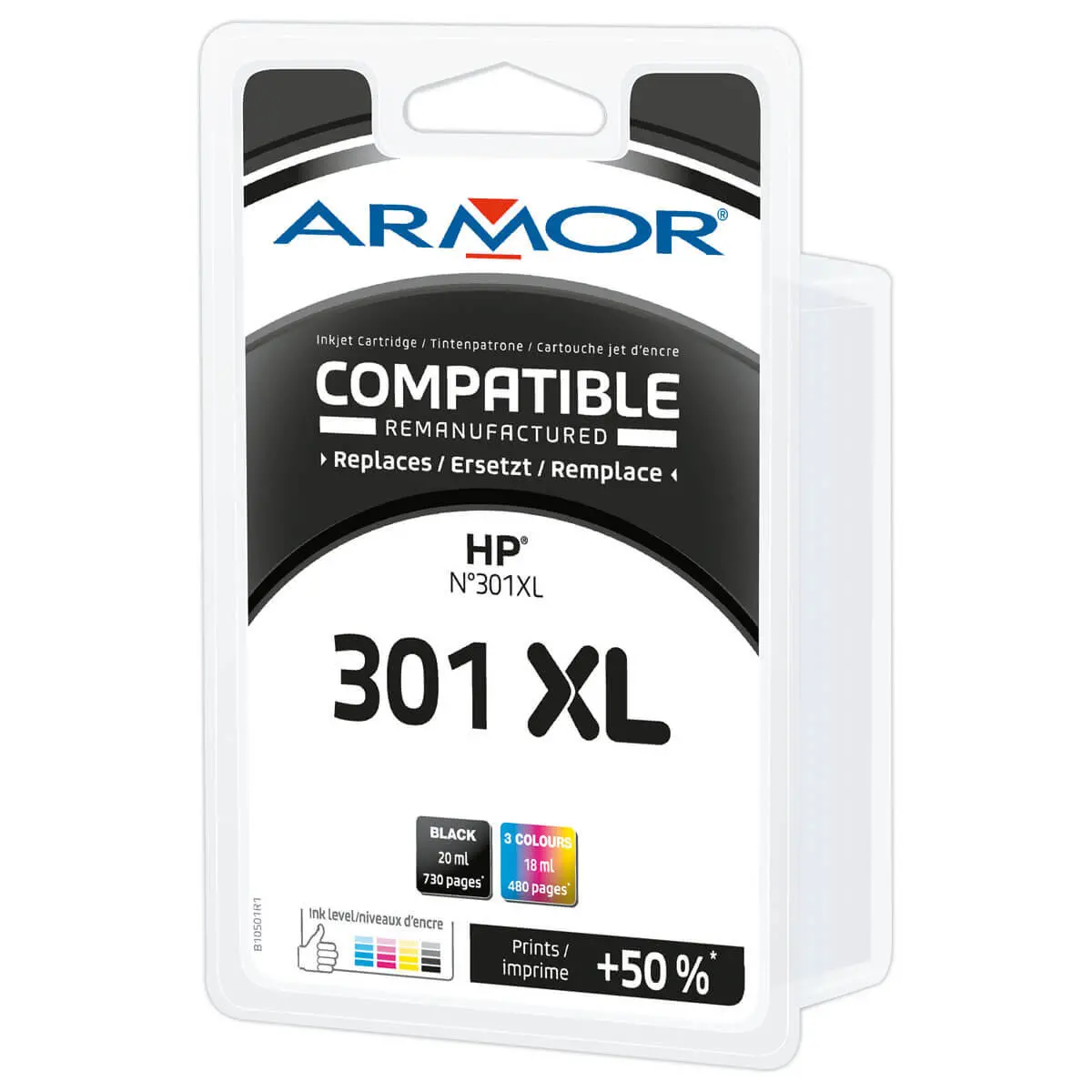 Pack de 2 Cartouche d'encre ARMOR noire et 3 couleurs compatible HP 301XL -  Cartouches jet d'encre HP