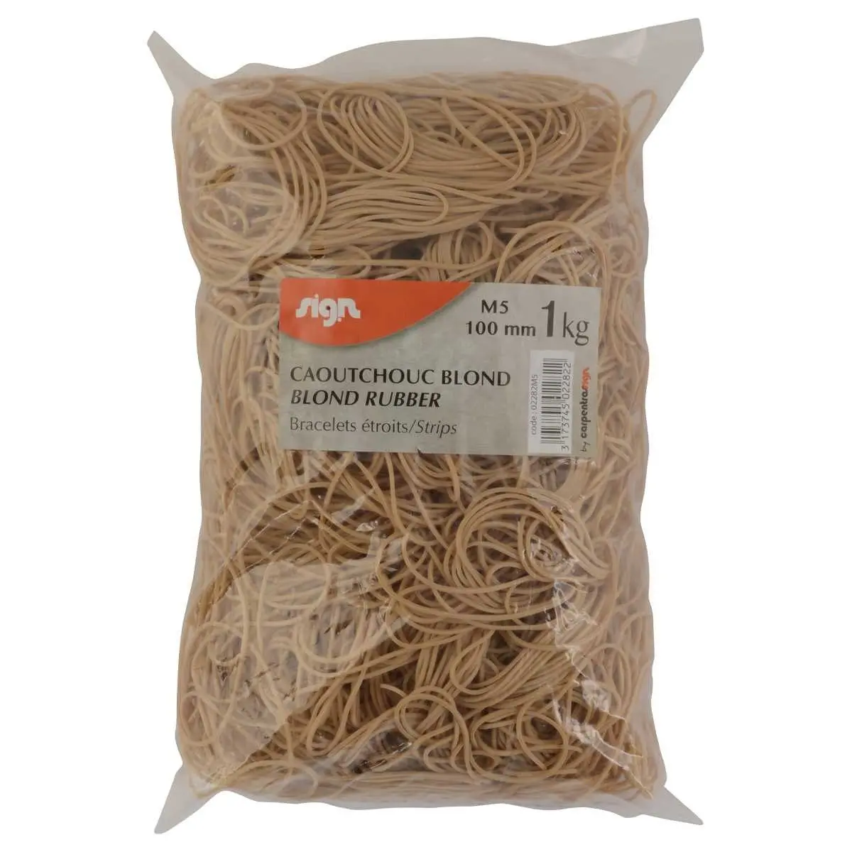 Sachet de 1 kg de bracelets &eacute;lastiques &eacute;troits en caoutchouc - Blond - 100 mm - SIGN photo du produit
