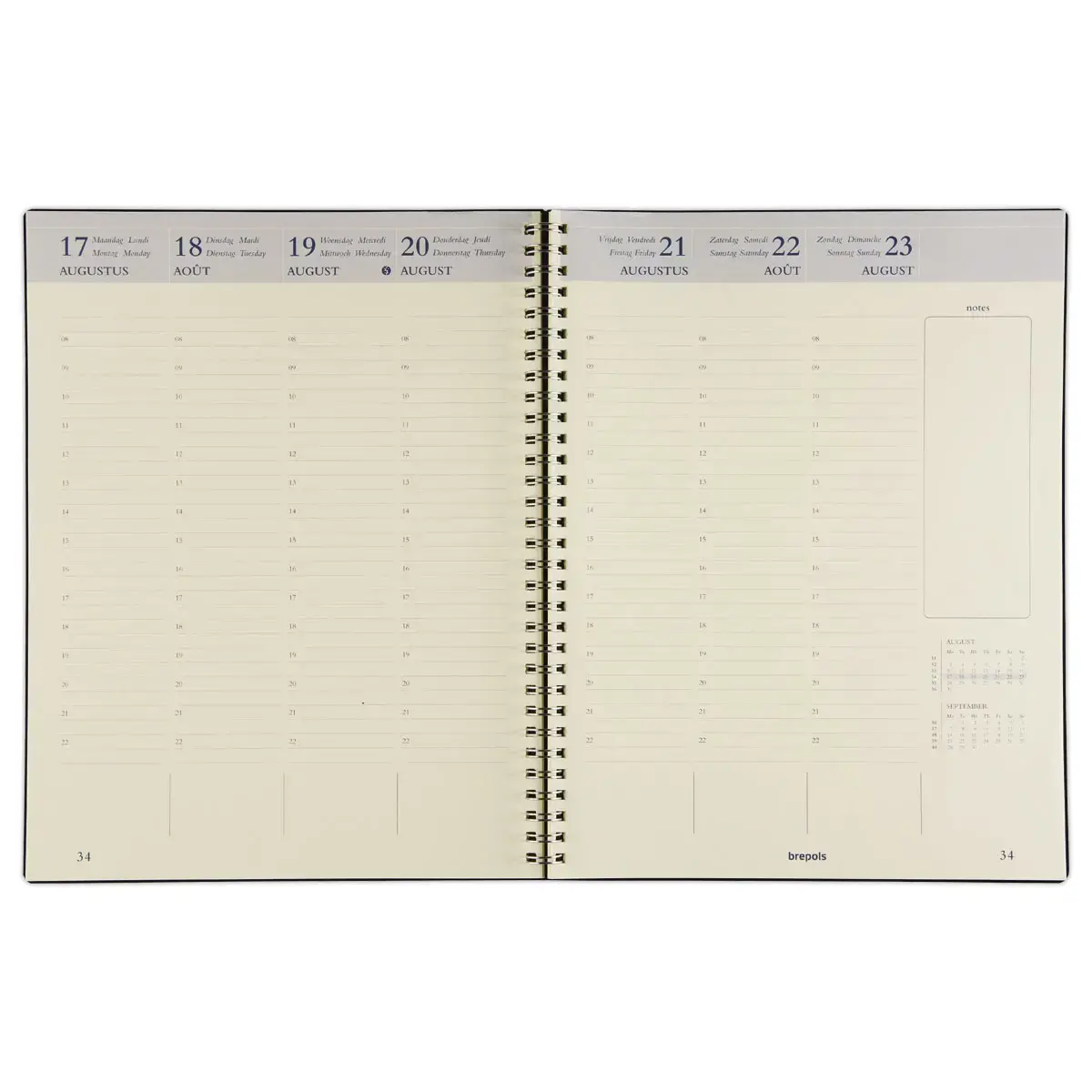 Agenda semainier &agrave; spirale A4 - Noir - Septembre &agrave; d&eacute;cembre - BREPOLS photo du produit