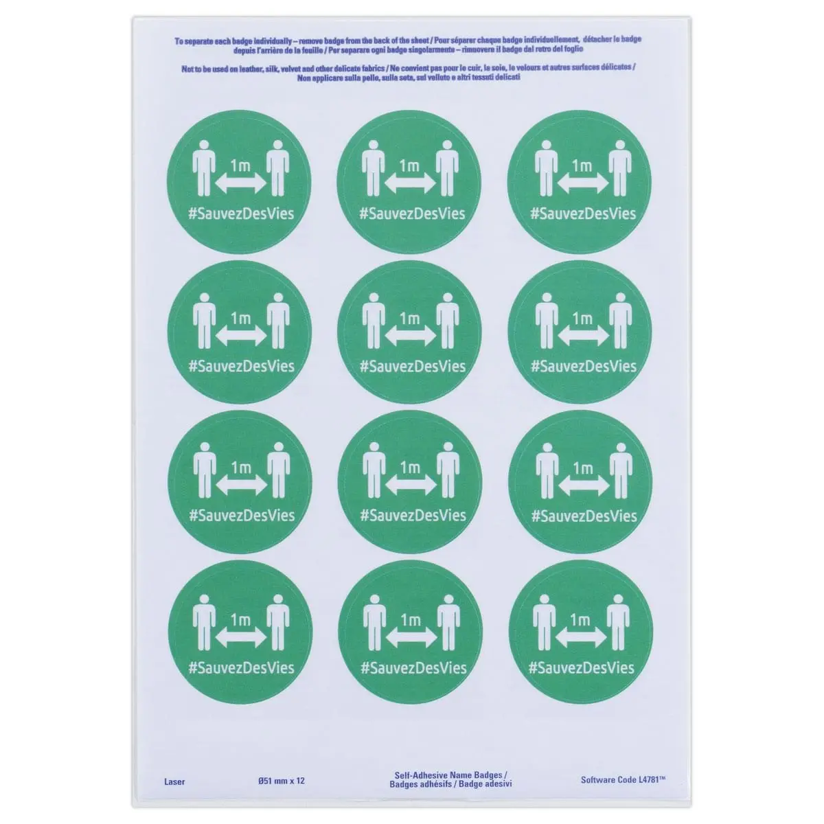 Etui de 24 Badges adhésifs ronds vert DISTANCIATION SOCIALE photo du produit