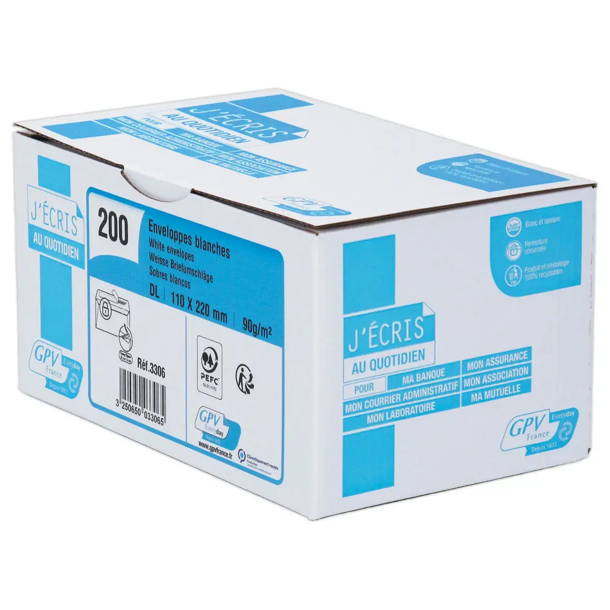 200 Enveloppes DL blanches - 110 x 220 mm - Gpv Every Day photo du produit
