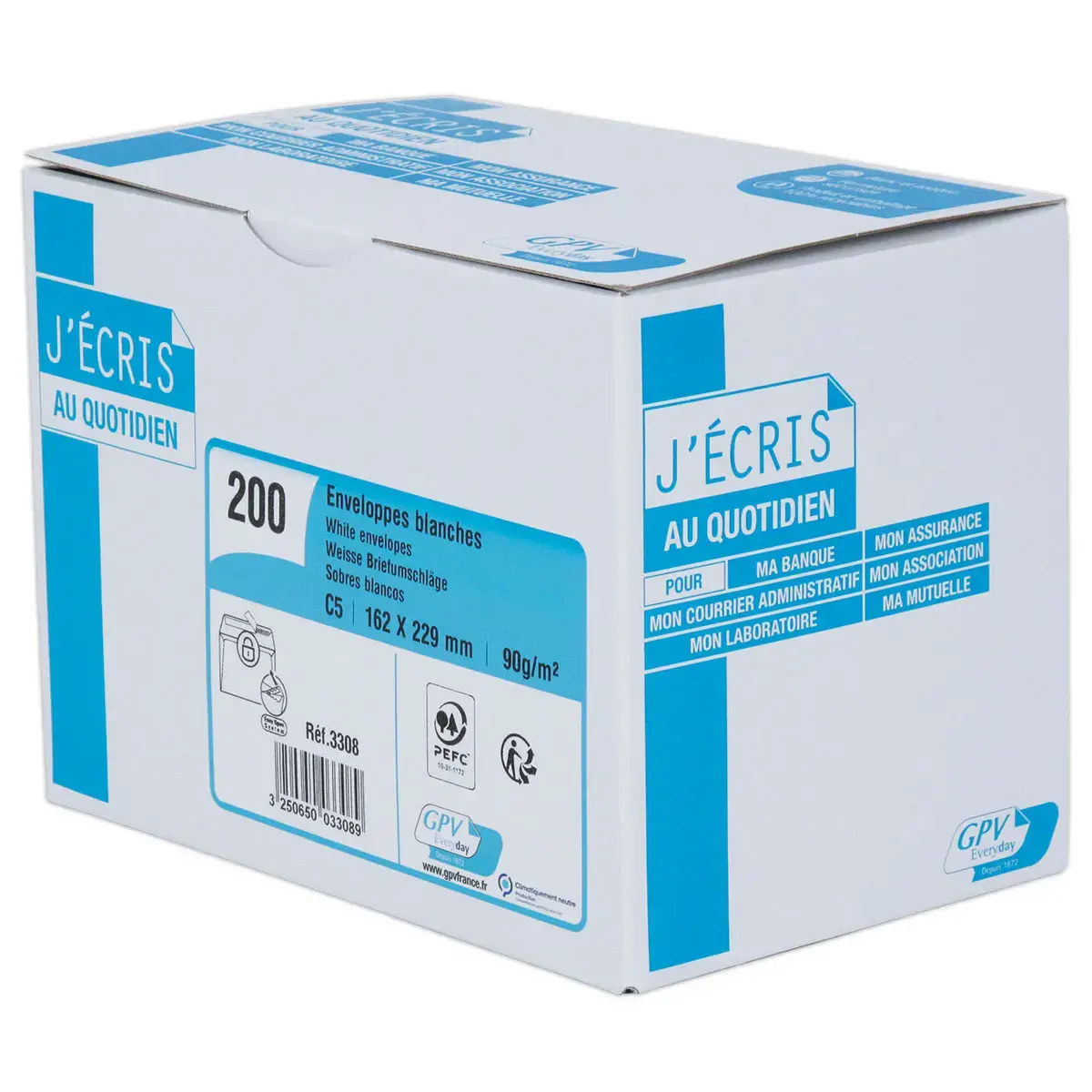 200 Enveloppes bande siliconée blanches 162 x 229 mm 90g photo du produit