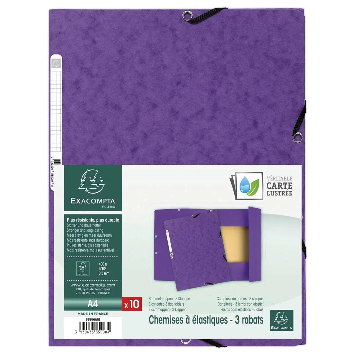 Chemise 3 rabats à élastiques carte lustrée - Violet - EXACOMPTA photo du produit