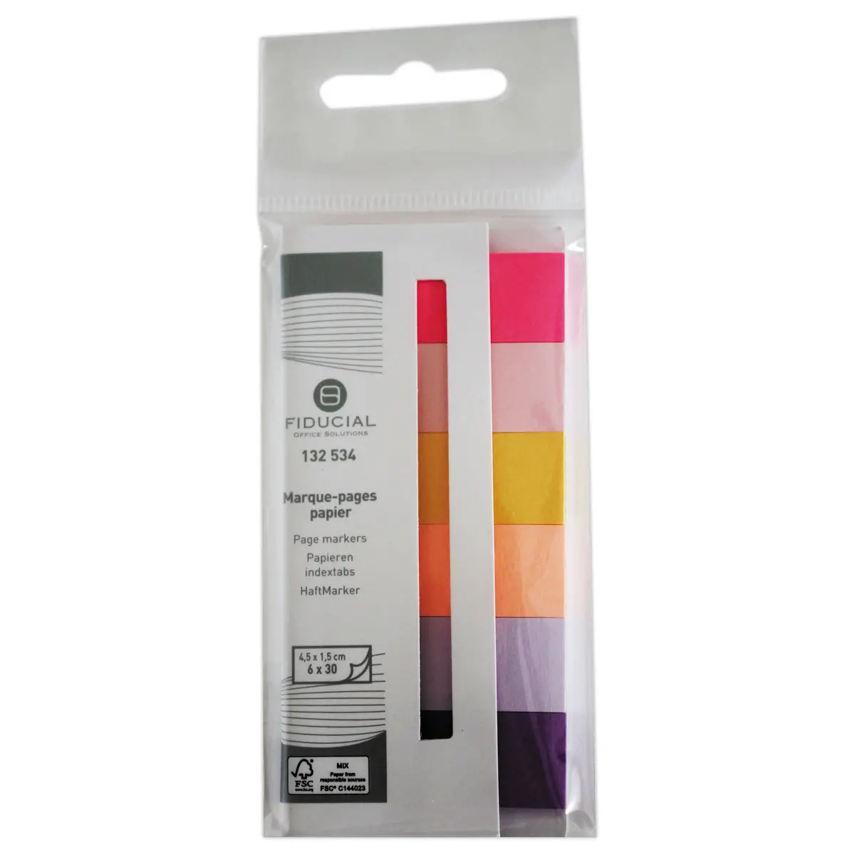 Marque-pages Fiducial papier 1,5 x 5 cm - 6 couleurs pastel photo du produit